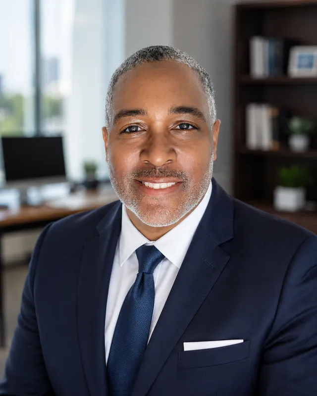 Antonio Crane smiling in a navy suit